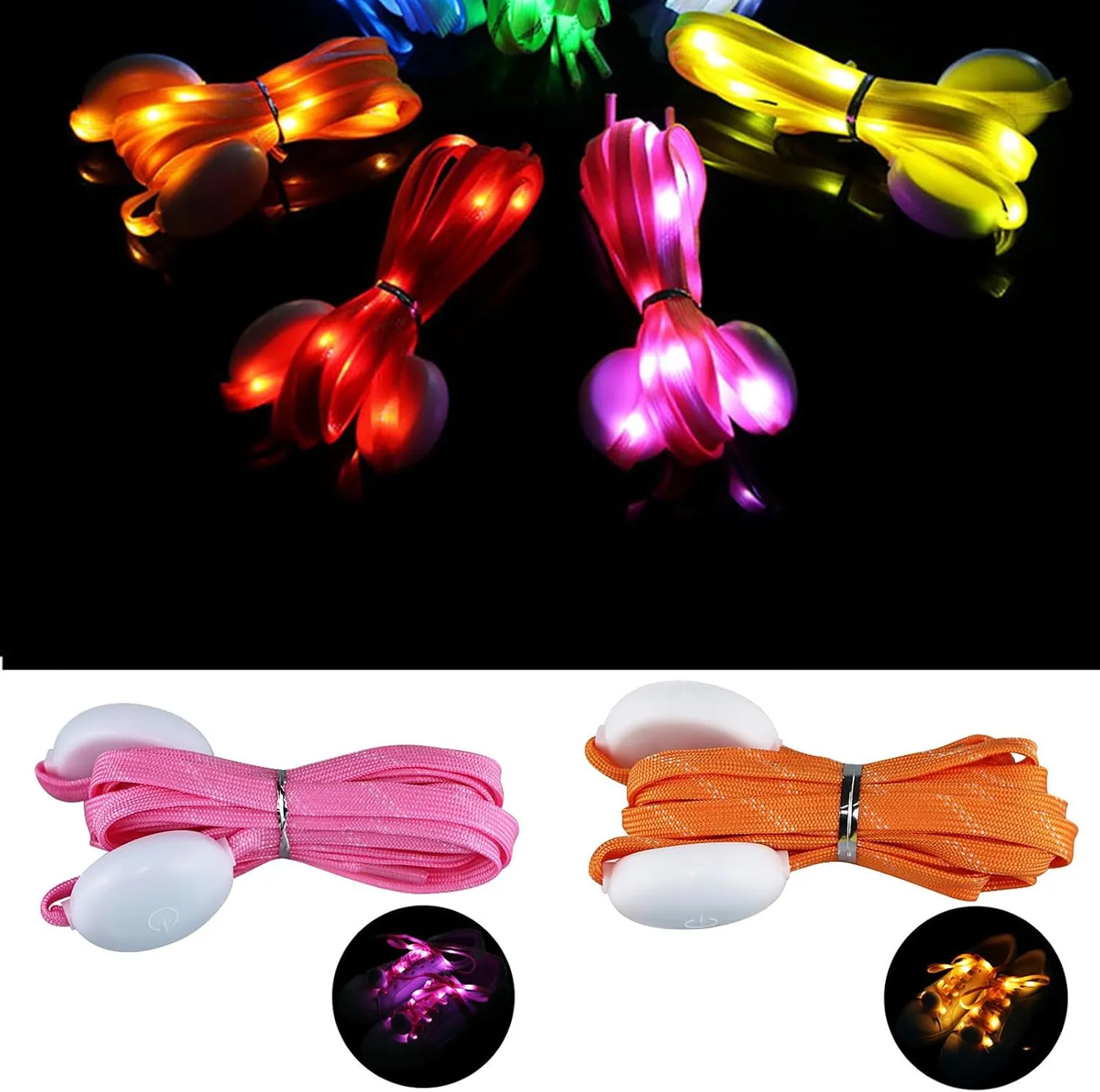 1 Pair LED Light Up Shoelaces for Night Running, Party, Mutlicolor Lighting Shoe Laces Glow Shoe Laces for Sneaker Yellow