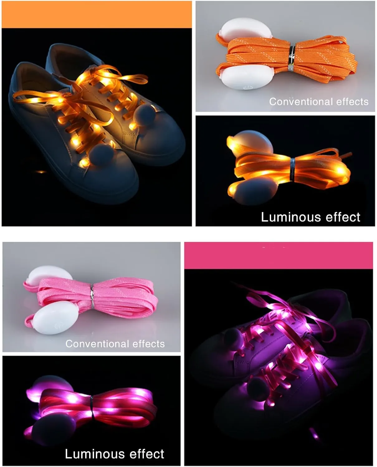 1 Pair LED Light Up Shoelaces for Night Running, Party, Mutlicolor Lighting Shoe Laces Glow Shoe Laces for Sneaker Yellow
