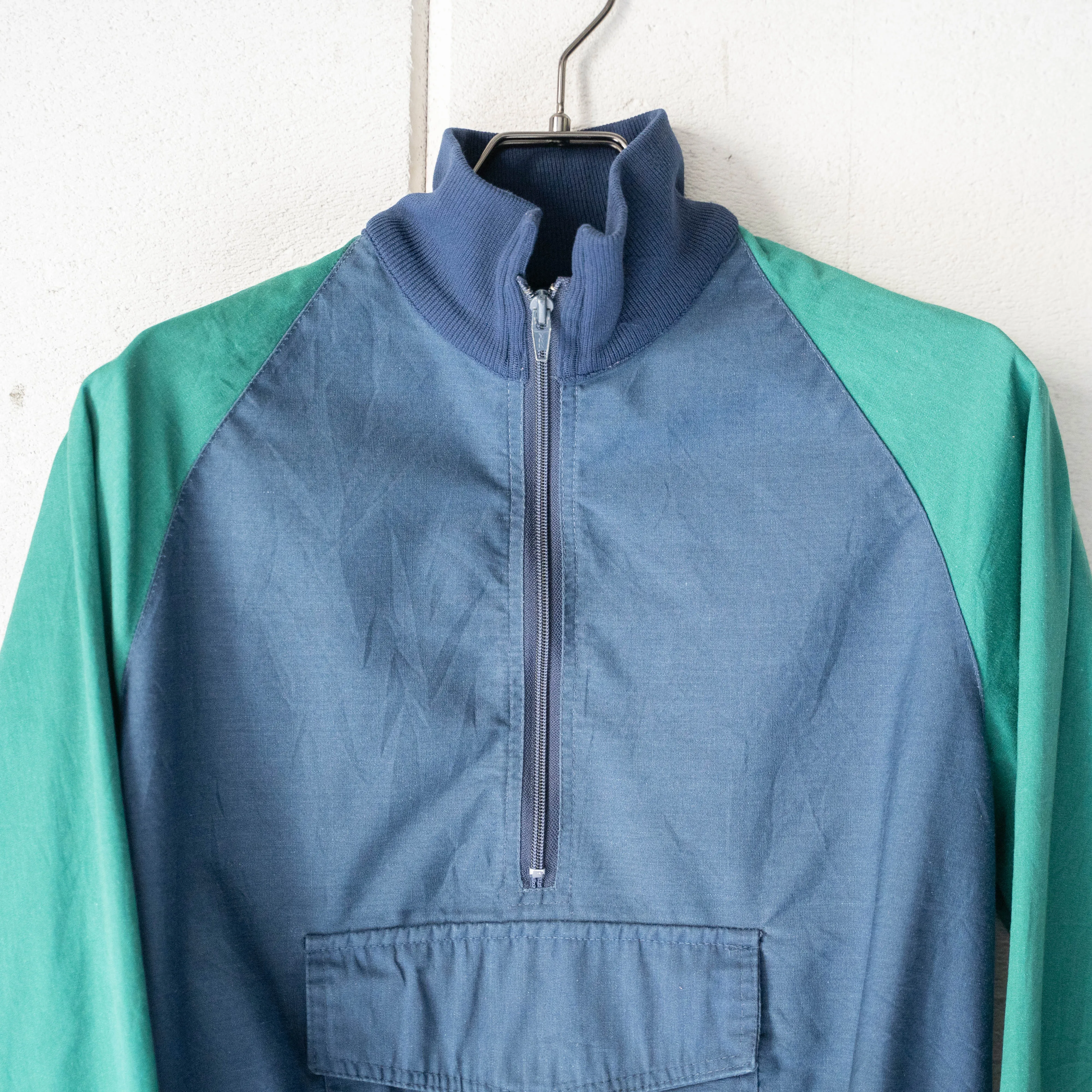 1980-90s green × navy half zip smock