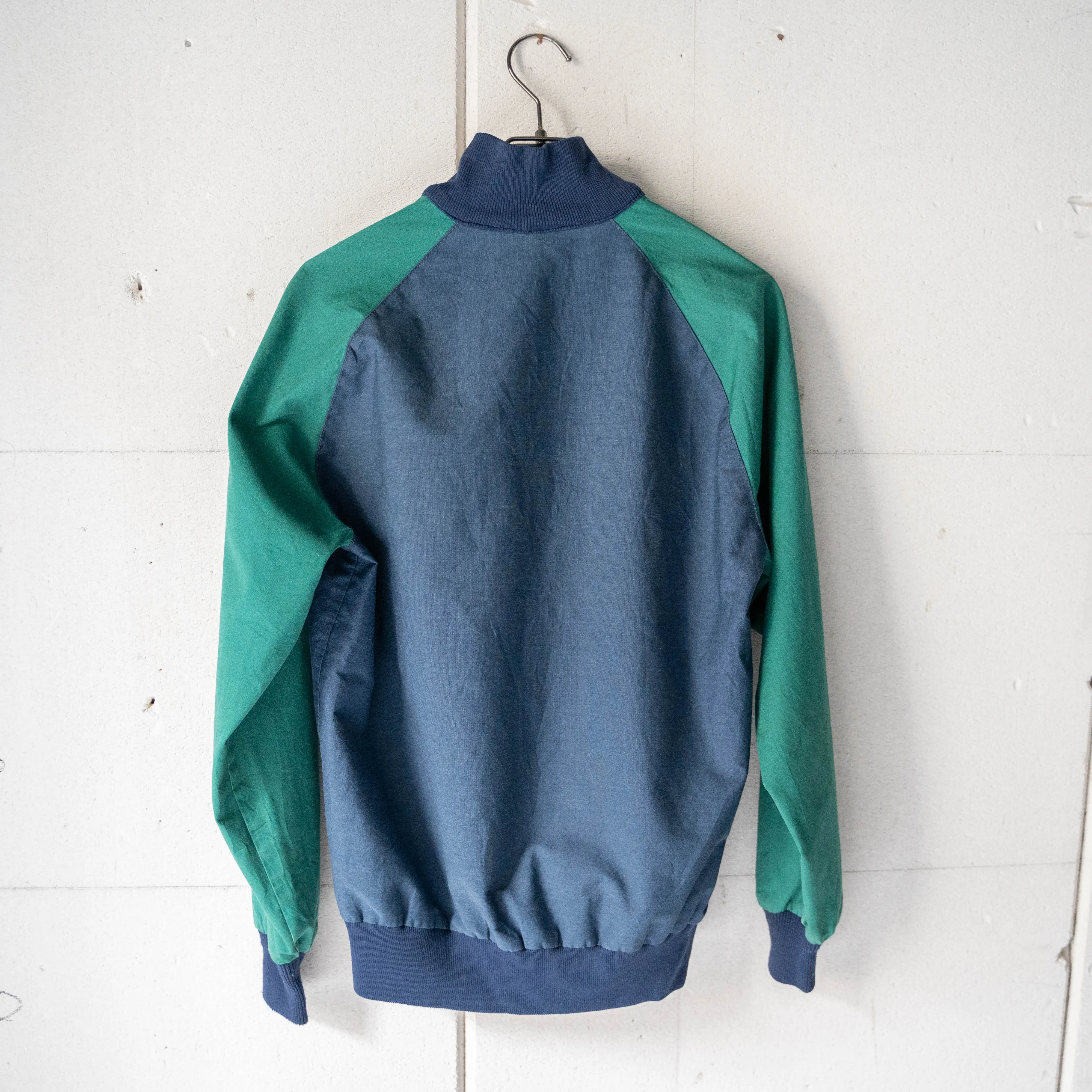 1980-90s green × navy half zip smock