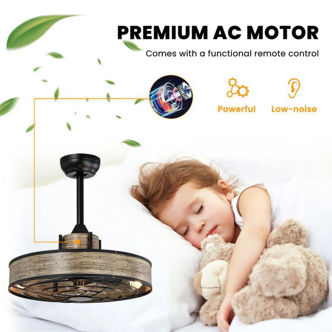 20 Inch Caged Ceiling Fan with Light and 3 Wind Speeds-Coffee