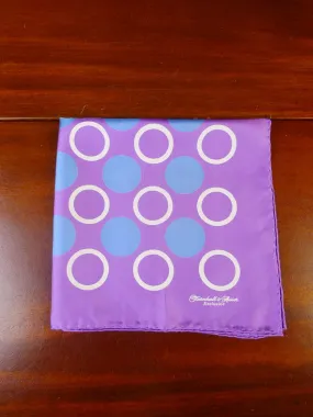 24/0398 new Turnbull & Asser JERMYN ST. purple blue circles pattern all silk pocket square