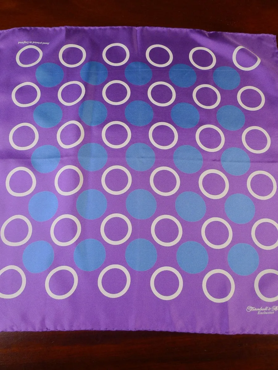 24/0398 new Turnbull & Asser JERMYN ST. purple blue circles pattern all silk pocket square
