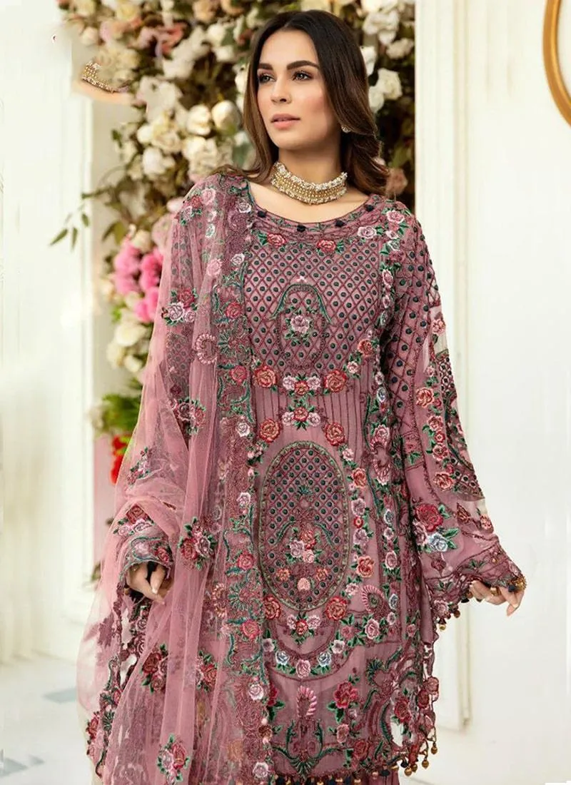 Astonishing Dusty Peach Color Heavy Work Base Pakistani Suit