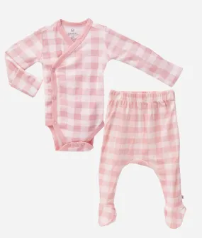 Baby Girl Bodysuit & Footed Pant 2Pcs Set - Pink Plaid