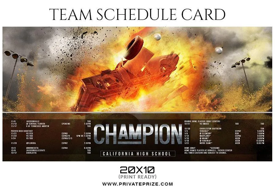 Baseball - Team Sports Schedule Card Photoshop Templates