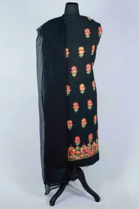 Black  Aari Work Salwar Kameez With Zari Work Neckline Embroidery Along With Embroidered Dupatta