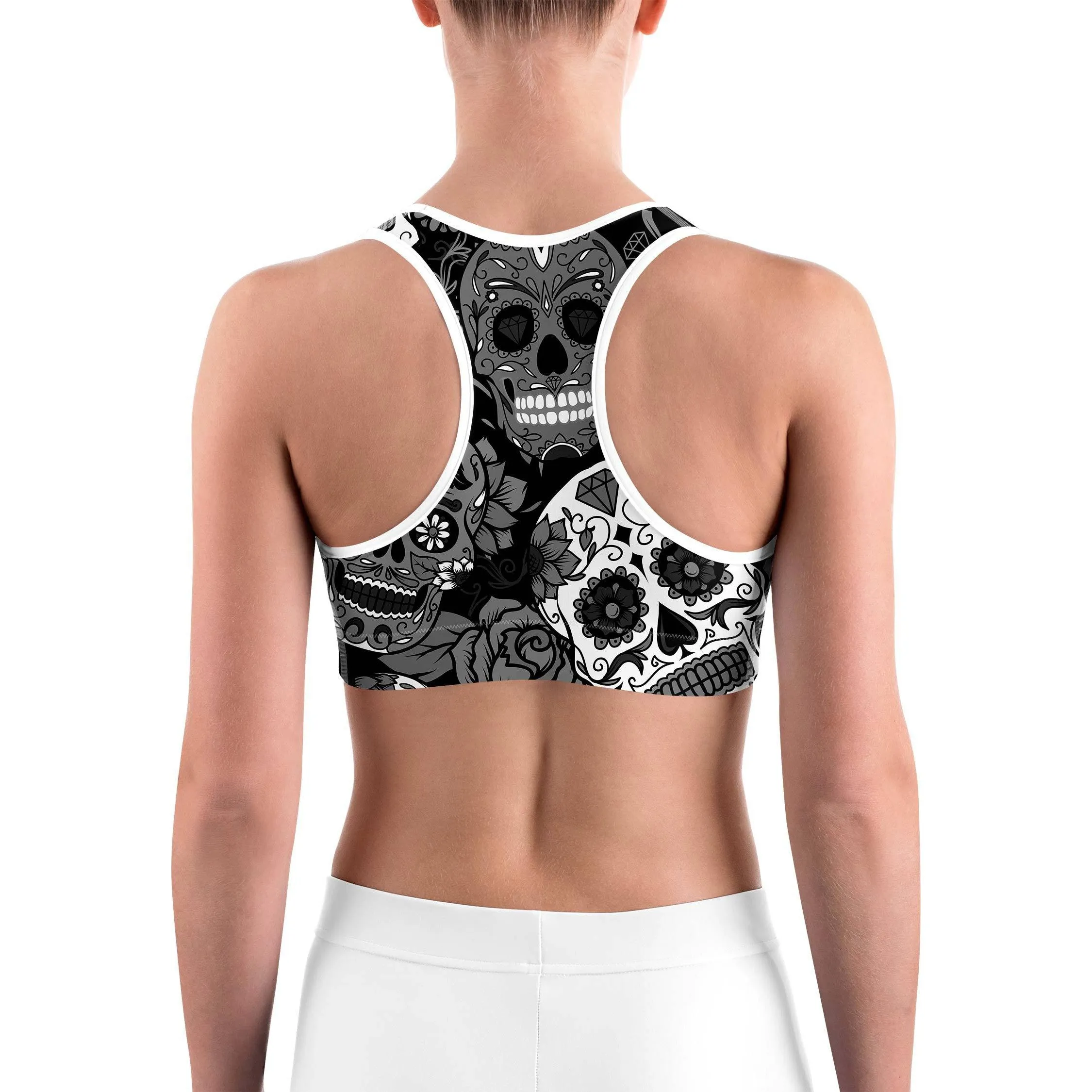 Black & White Sugar Skull Sports Bra