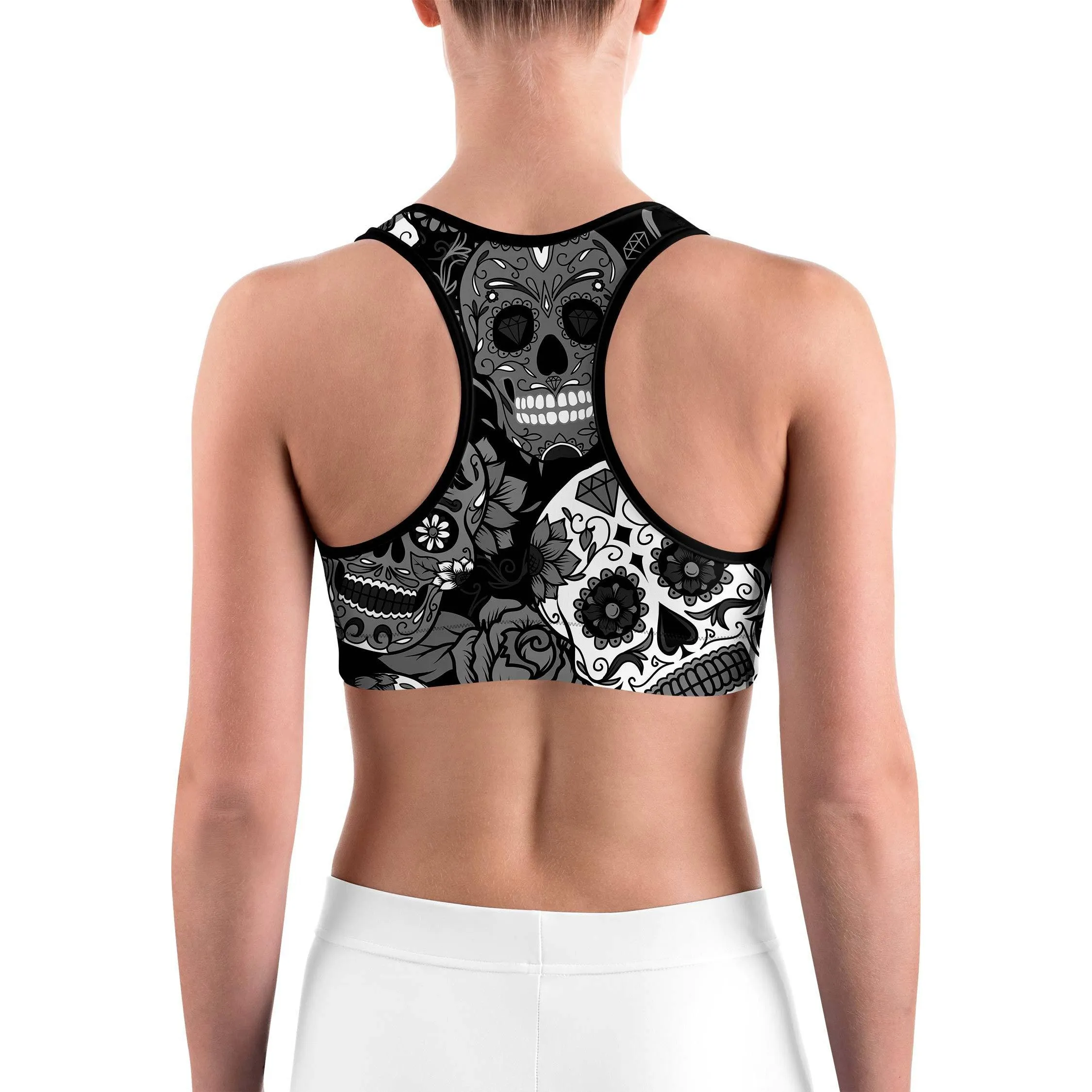 Black & White Sugar Skull Sports Bra