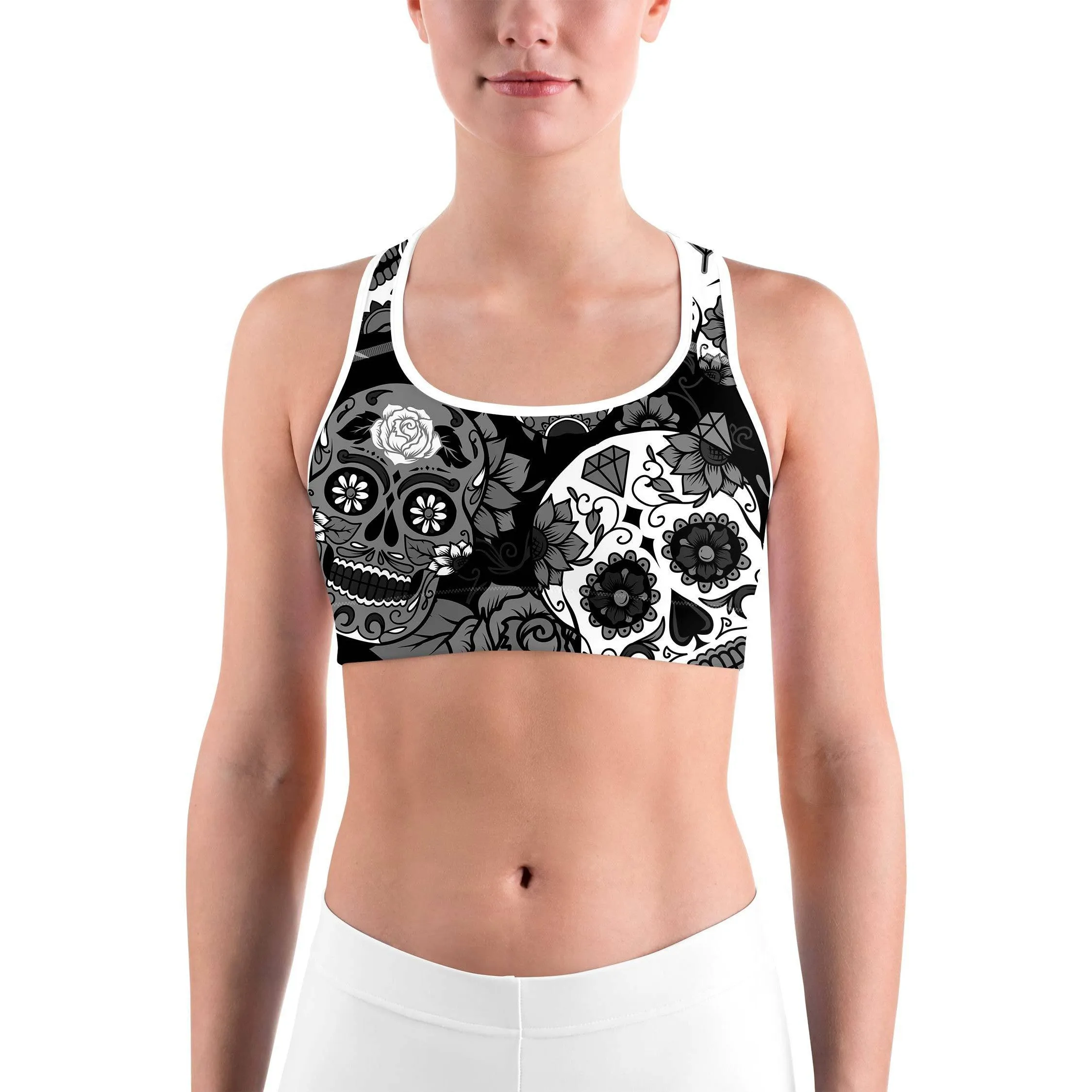 Black & White Sugar Skull Sports Bra