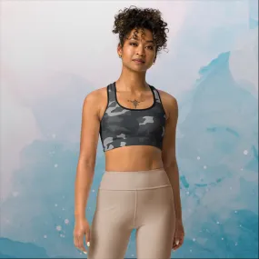 Black and Grey Camo Print Sports Bra