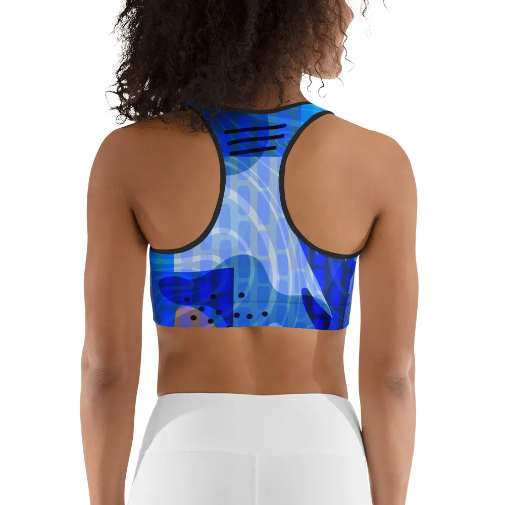 Blue Abstract Sports Bra