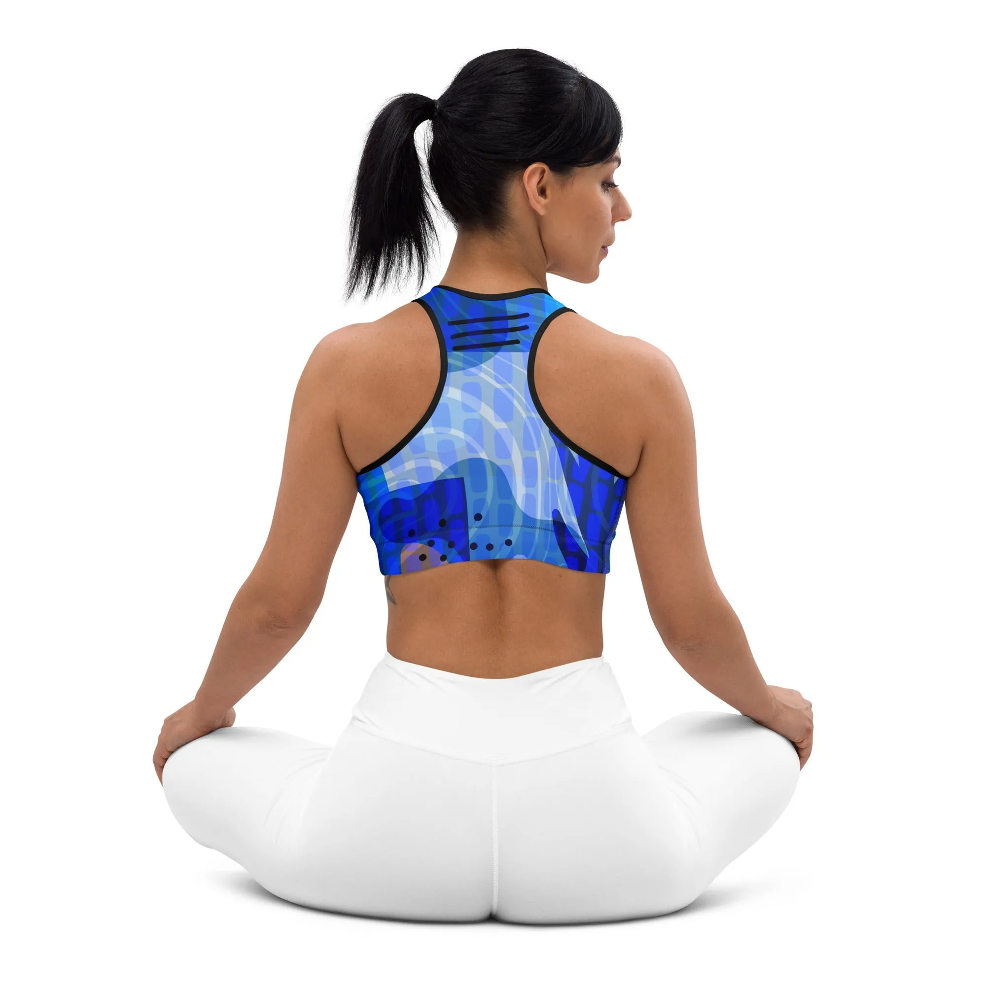 Blue Abstract Sports Bra