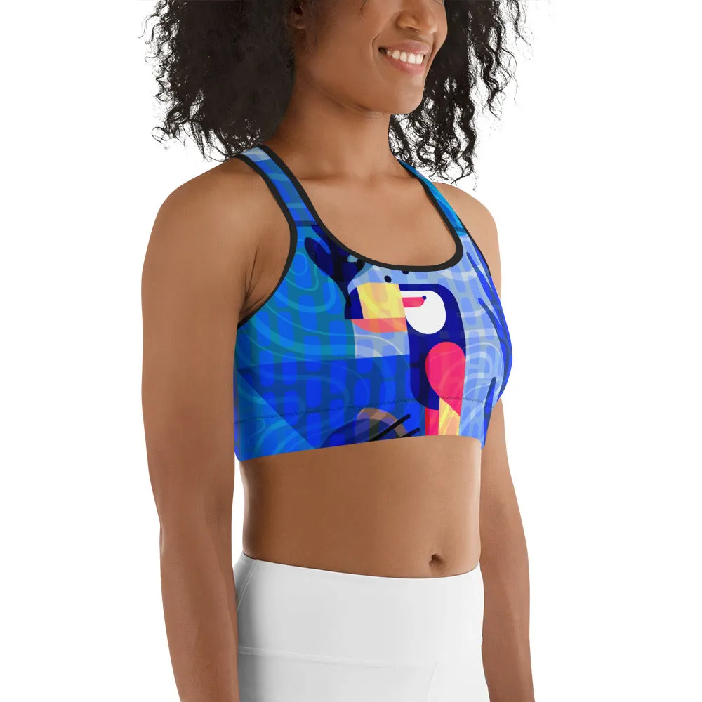 Blue Abstract Sports Bra