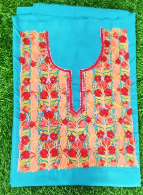 Blue  Color Hand Aari Work Embroidered Salwar Kameez Enriched Designe Neckline Pattern