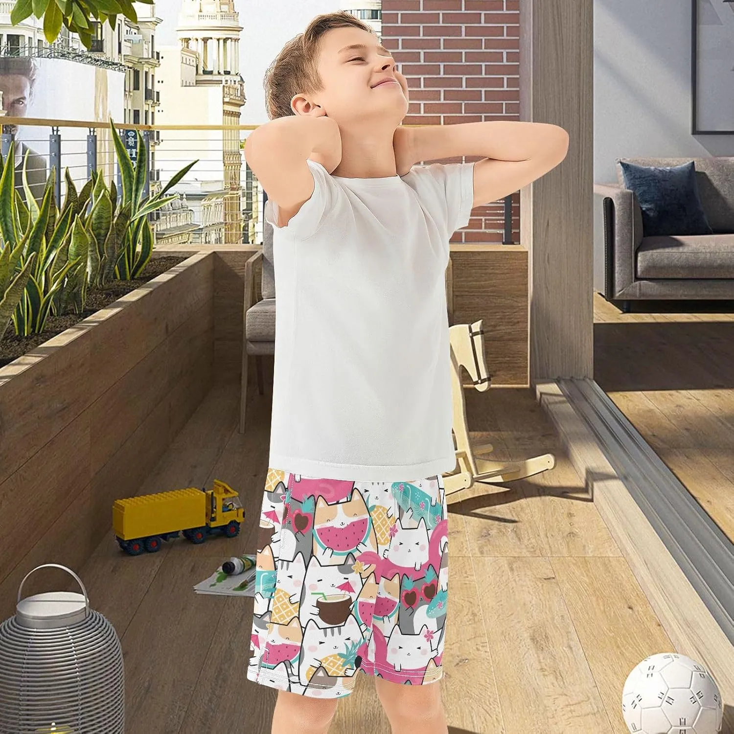 Boys Athletic Shorts Size 7-15 Boys' Casual Shorts with Pockets Elastic Waist Summer Kids Bottom for Sports Homewear