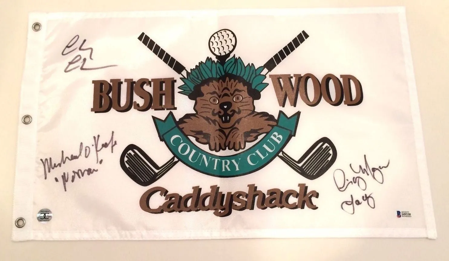 Caddyshack Signed Bushwood Country Club Golf Pin Flag W/Chevy Chase, Michael O'Keefe "Noonan" & Cindy Morgan "Lacey