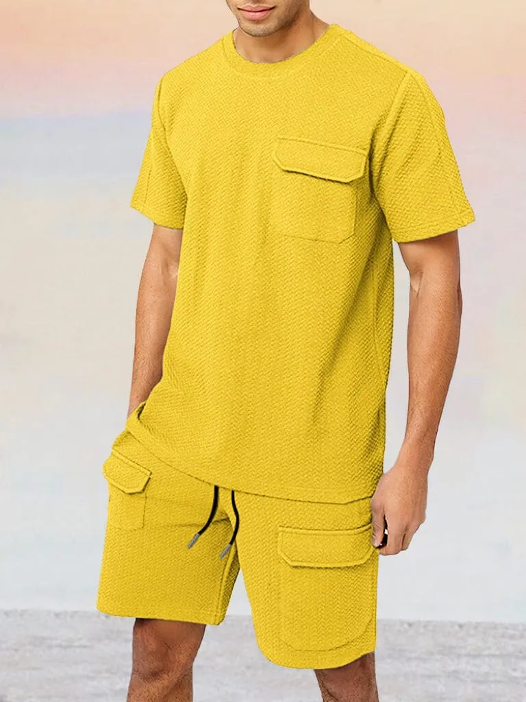 Casual Round Neck Stretchy T-shirt Shorts Sports Set