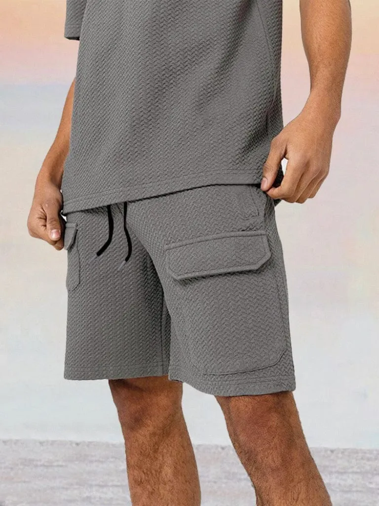 Casual Round Neck Stretchy T-shirt Shorts Sports Set