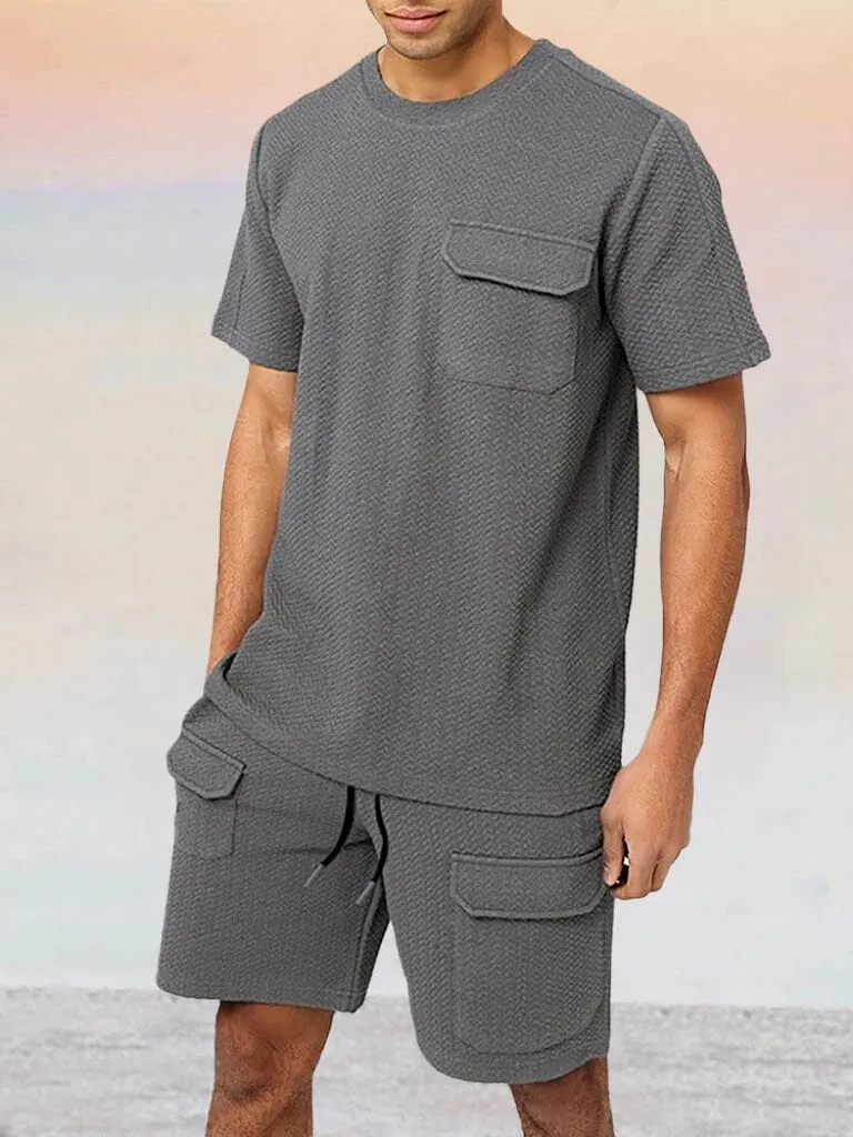 Casual Round Neck Stretchy T-shirt Shorts Sports Set