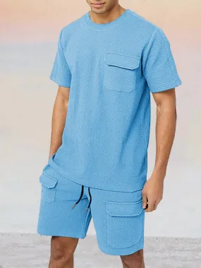 Casual Round Neck Stretchy T-shirt Shorts Sports Set