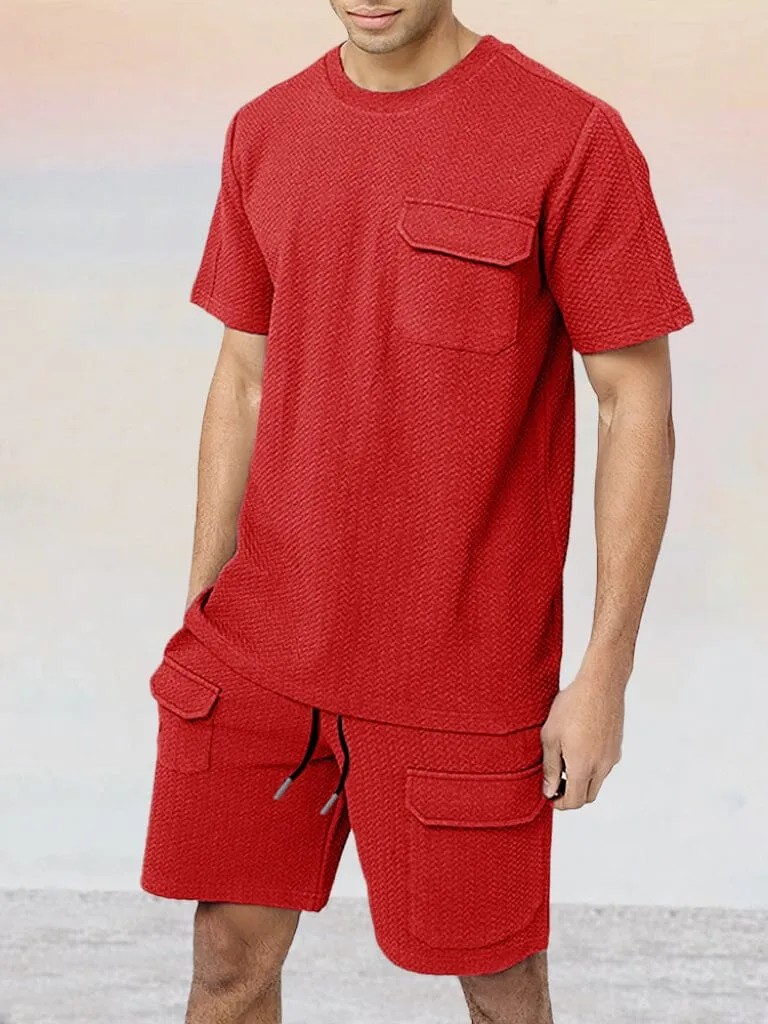 Casual Round Neck Stretchy T-shirt Shorts Sports Set