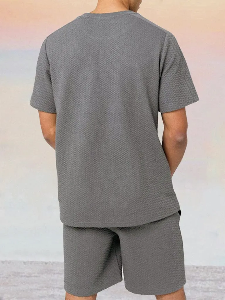 Casual Round Neck Stretchy T-shirt Shorts Sports Set