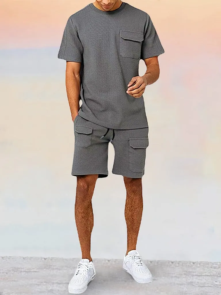 Casual Round Neck Stretchy T-shirt Shorts Sports Set