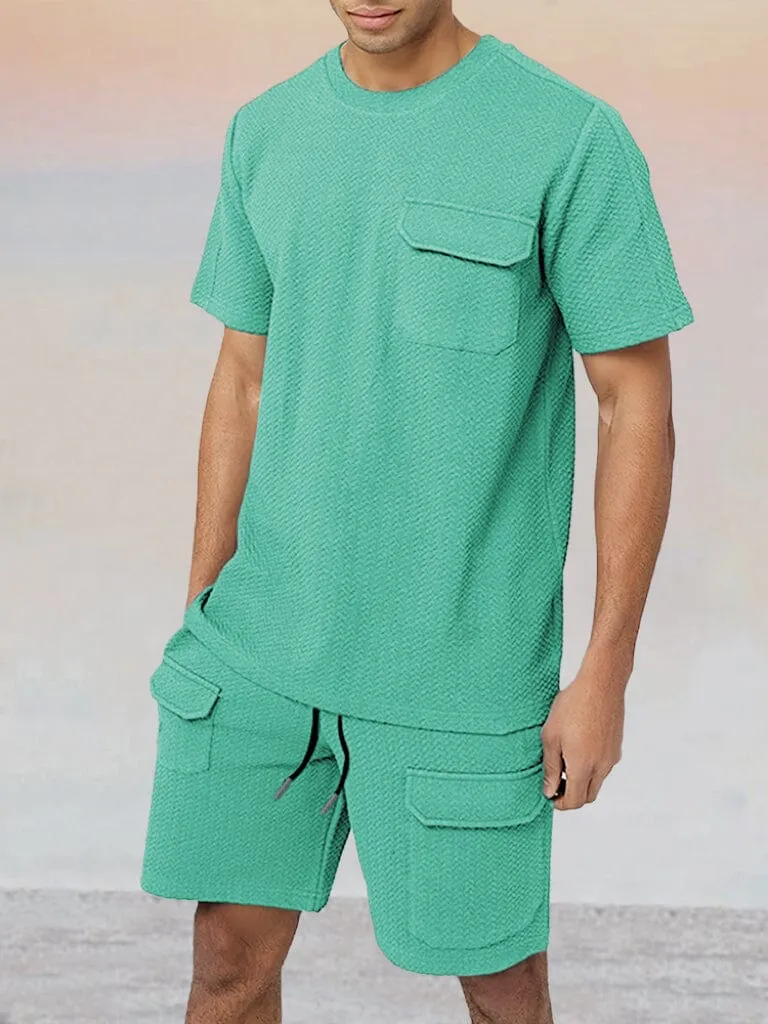 Casual Round Neck Stretchy T-shirt Shorts Sports Set