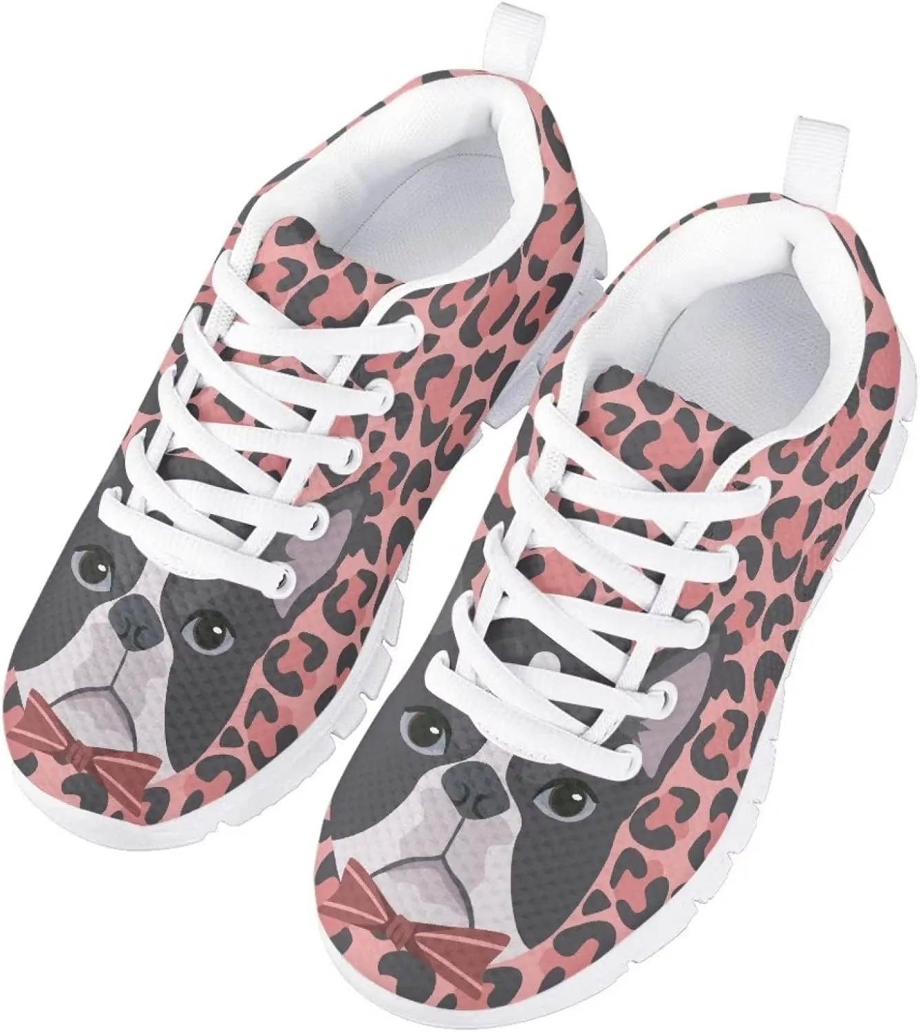Cat Dog Print Mesh Tennis Shoes for Kids Girls Soft Breathable Lightweight Cute Athletic Running Shoes