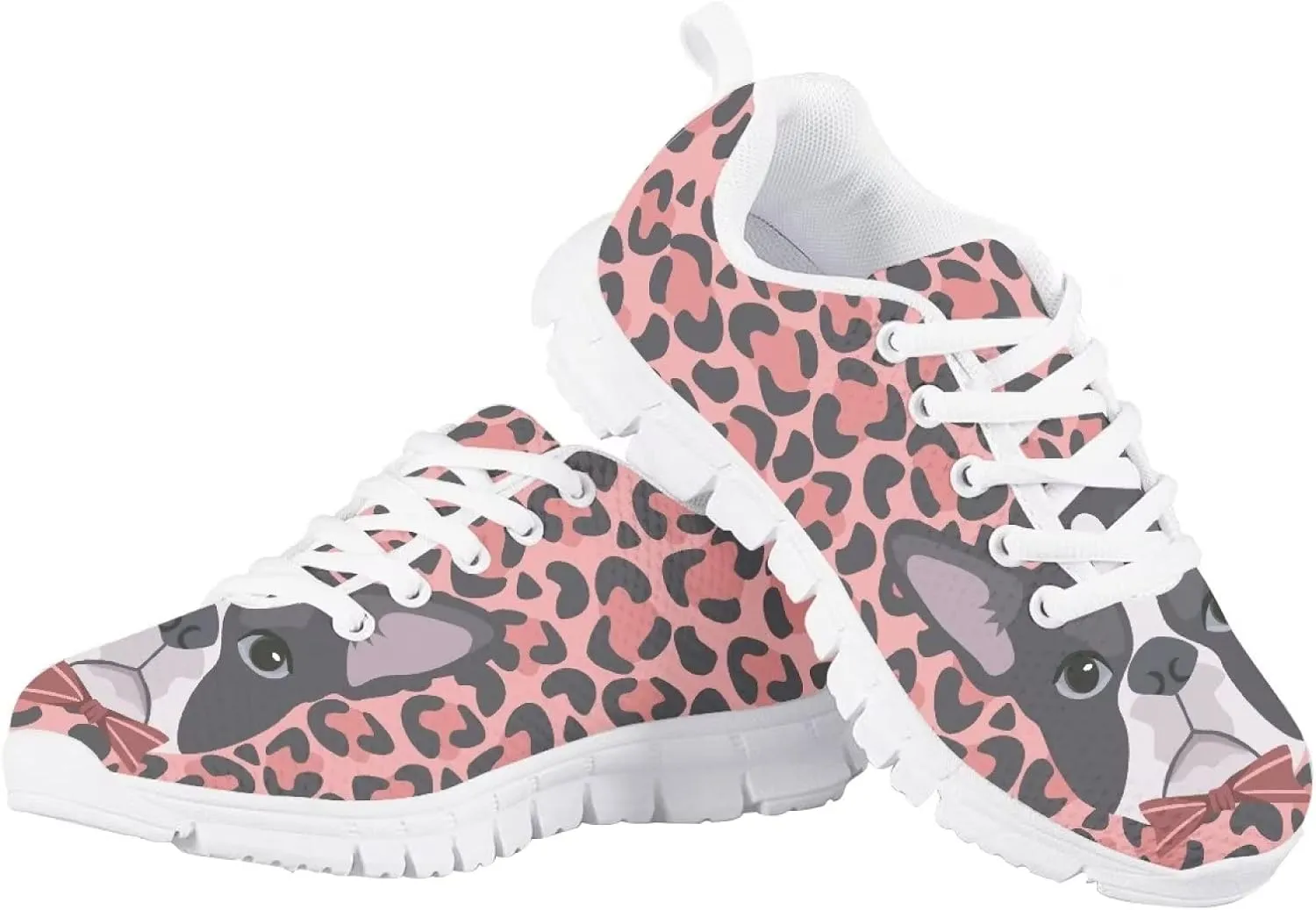 Cat Dog Print Mesh Tennis Shoes for Kids Girls Soft Breathable Lightweight Cute Athletic Running Shoes