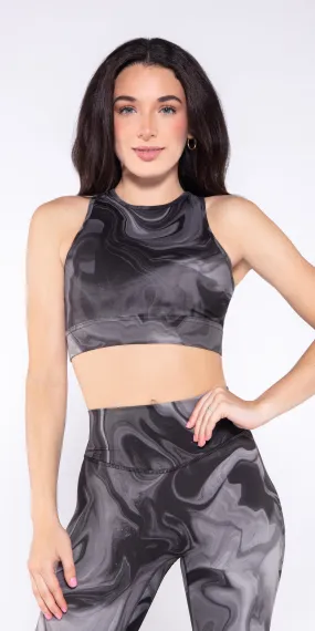 Charcoal Marble - High-Neck Racerback Sports Bra