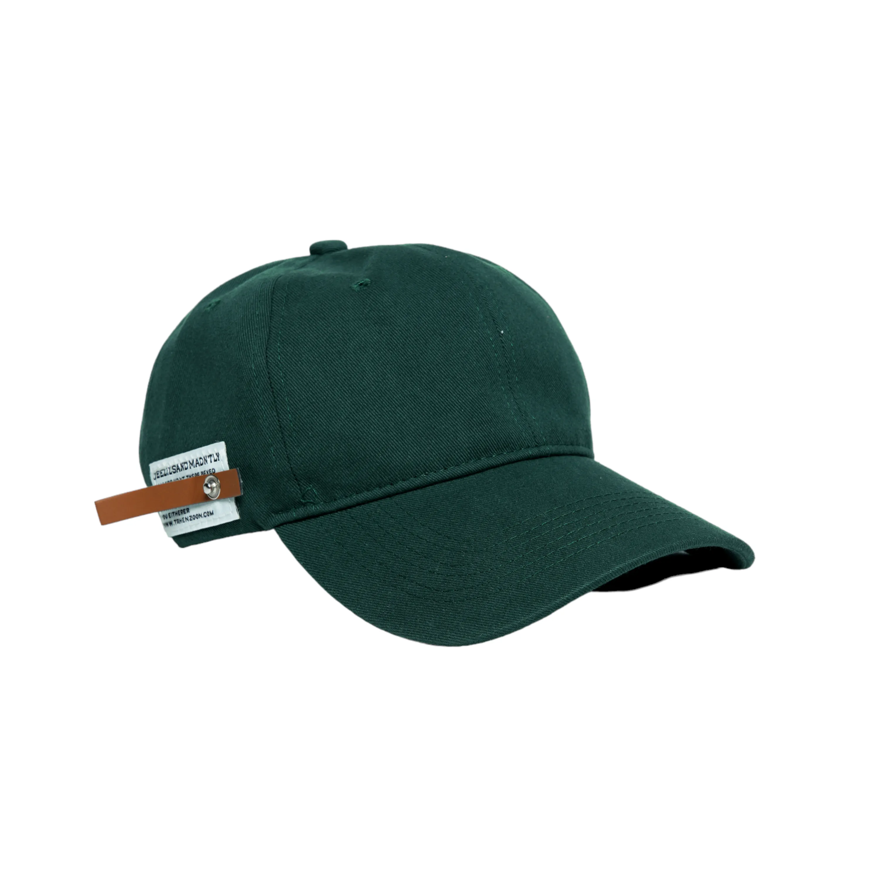 Chokore Curved Brim Leather Label Baseball Cap (Dark Green)