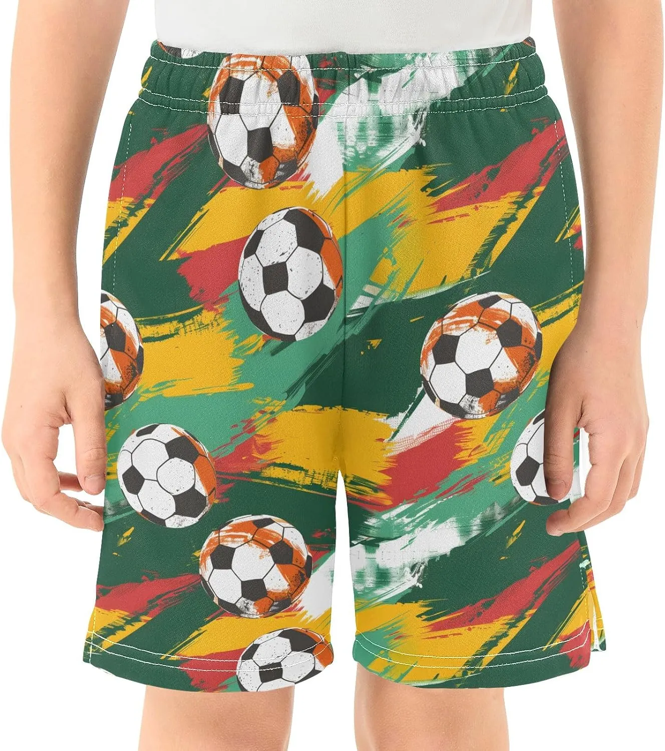 Colorful Cartoon Football Boys' Shorts Pants Summer Lounge Bottoms Boys Elastic Waist with Pockets