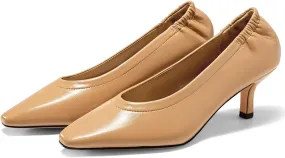 Coutgo Womens Dress Shoes Low Kitten Heels Square Pointed Toe Slip On Crinkled Work Pump Shoes