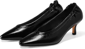 Coutgo Womens Dress Shoes Low Kitten Heels Square Pointed Toe Slip On Crinkled Work Pump Shoes
