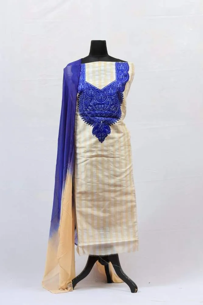Designer Beige Colour Salwar kameez With Amazing Contrast Of Rich Blue Colour Embroidery