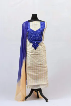 Designer Beige Colour Salwar kameez With Amazing Contrast Of Rich Blue Colour Embroidery