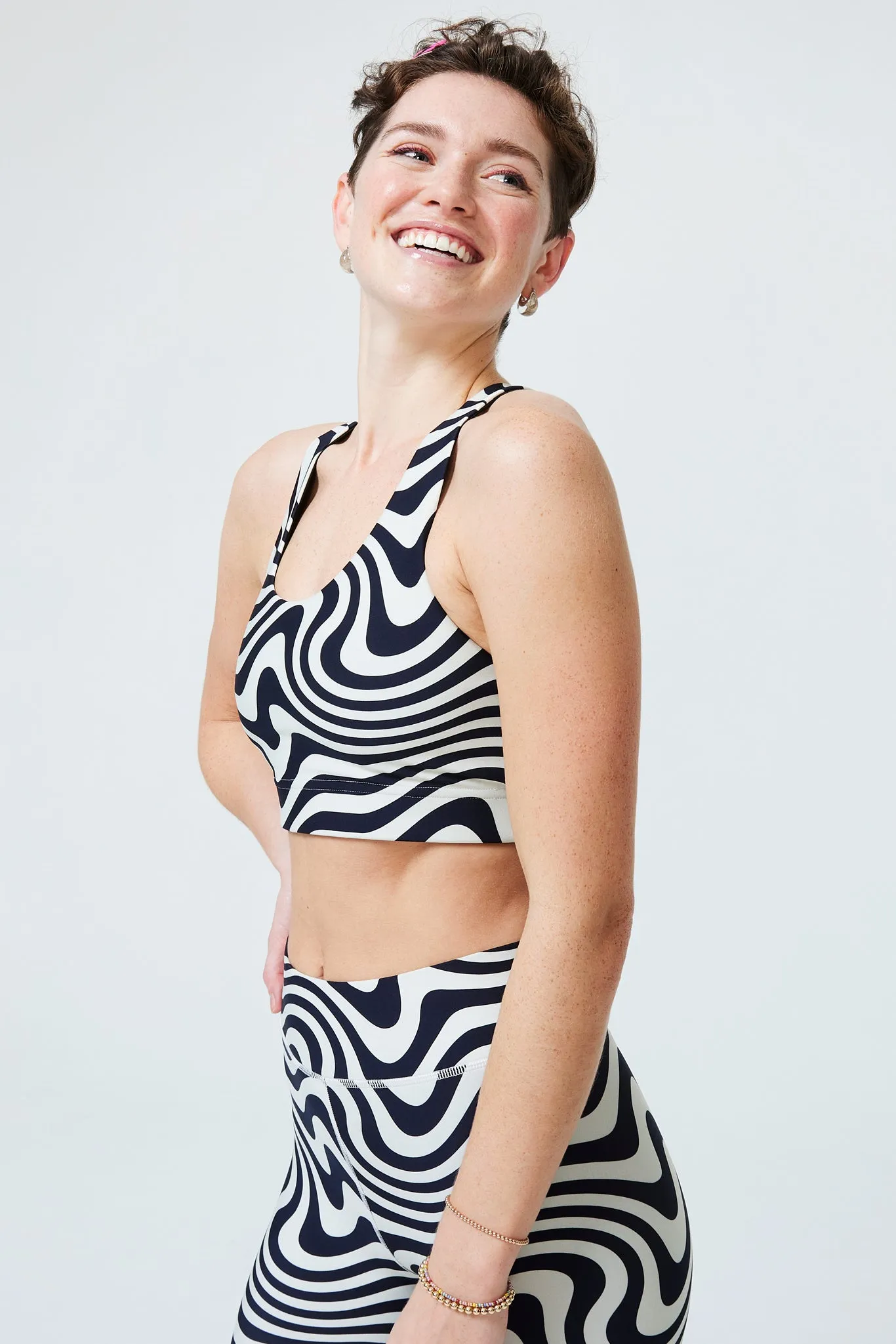 DuoKnit Sports Bra in Black and White Wave