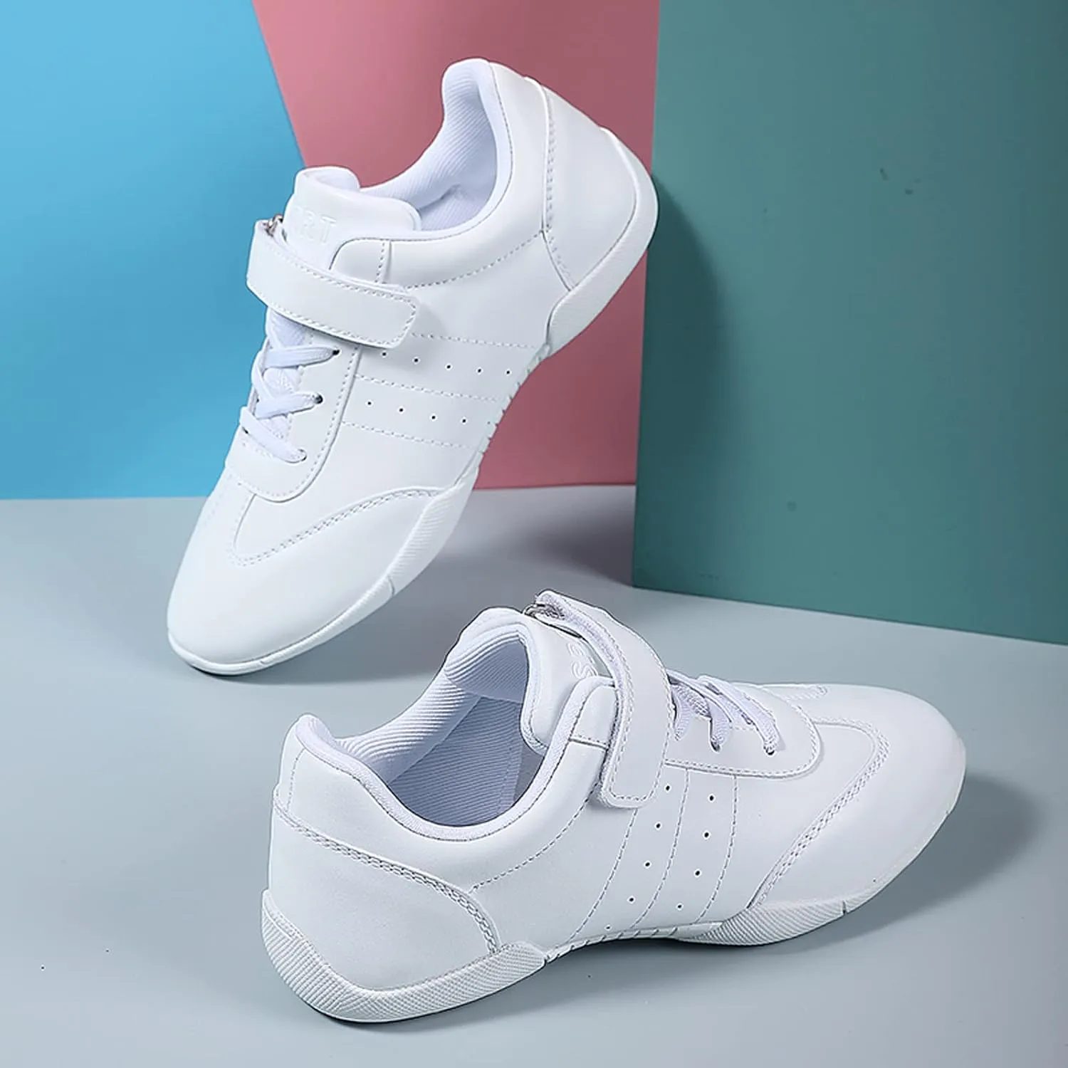 FLIOZY Girls White Cheerleading Dancing Shoes Kids Competition Athletic Training Tennis Cheer Sneakers Breathable Walking Sport Shoes