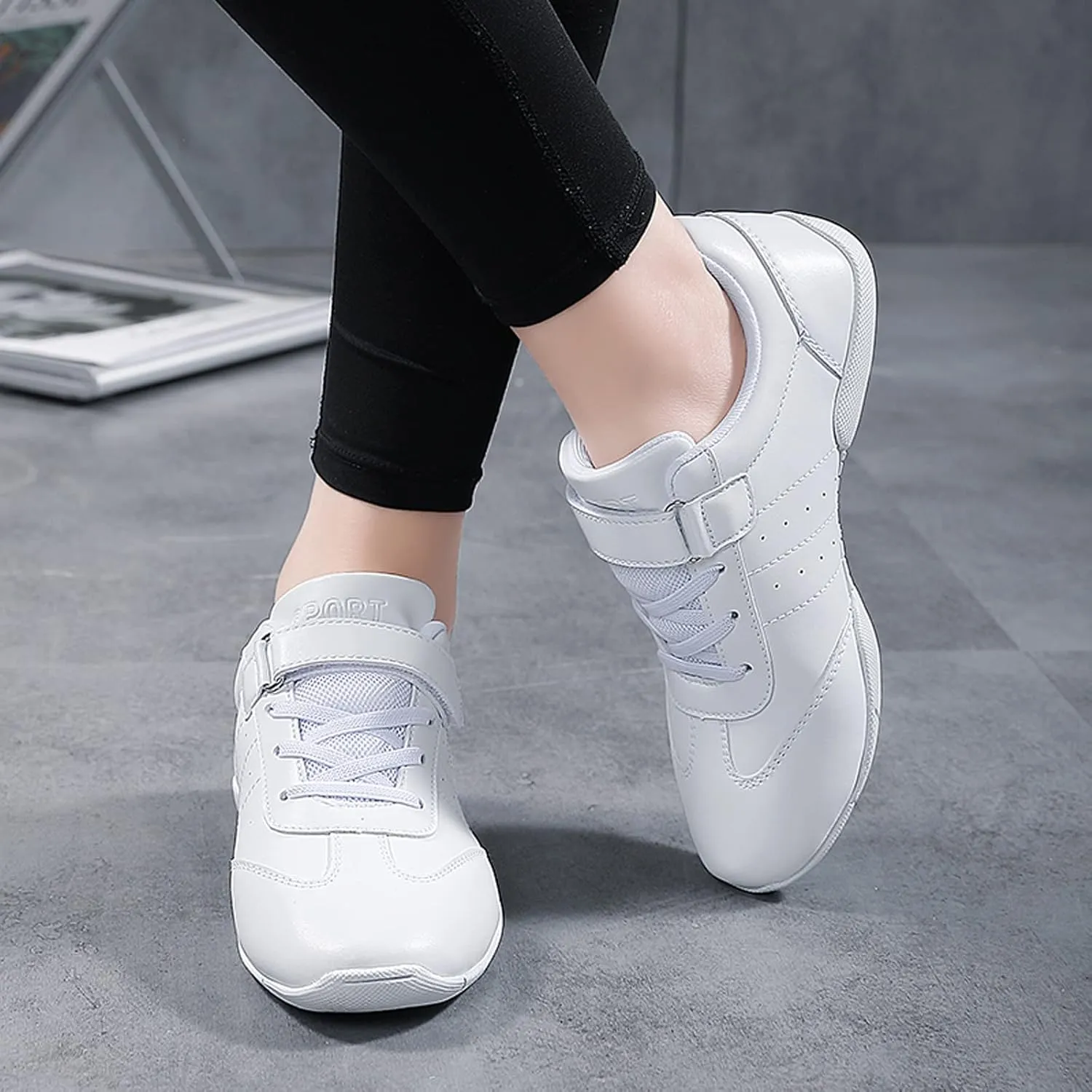 FLIOZY Girls White Cheerleading Dancing Shoes Kids Competition Athletic Training Tennis Cheer Sneakers Breathable Walking Sport Shoes