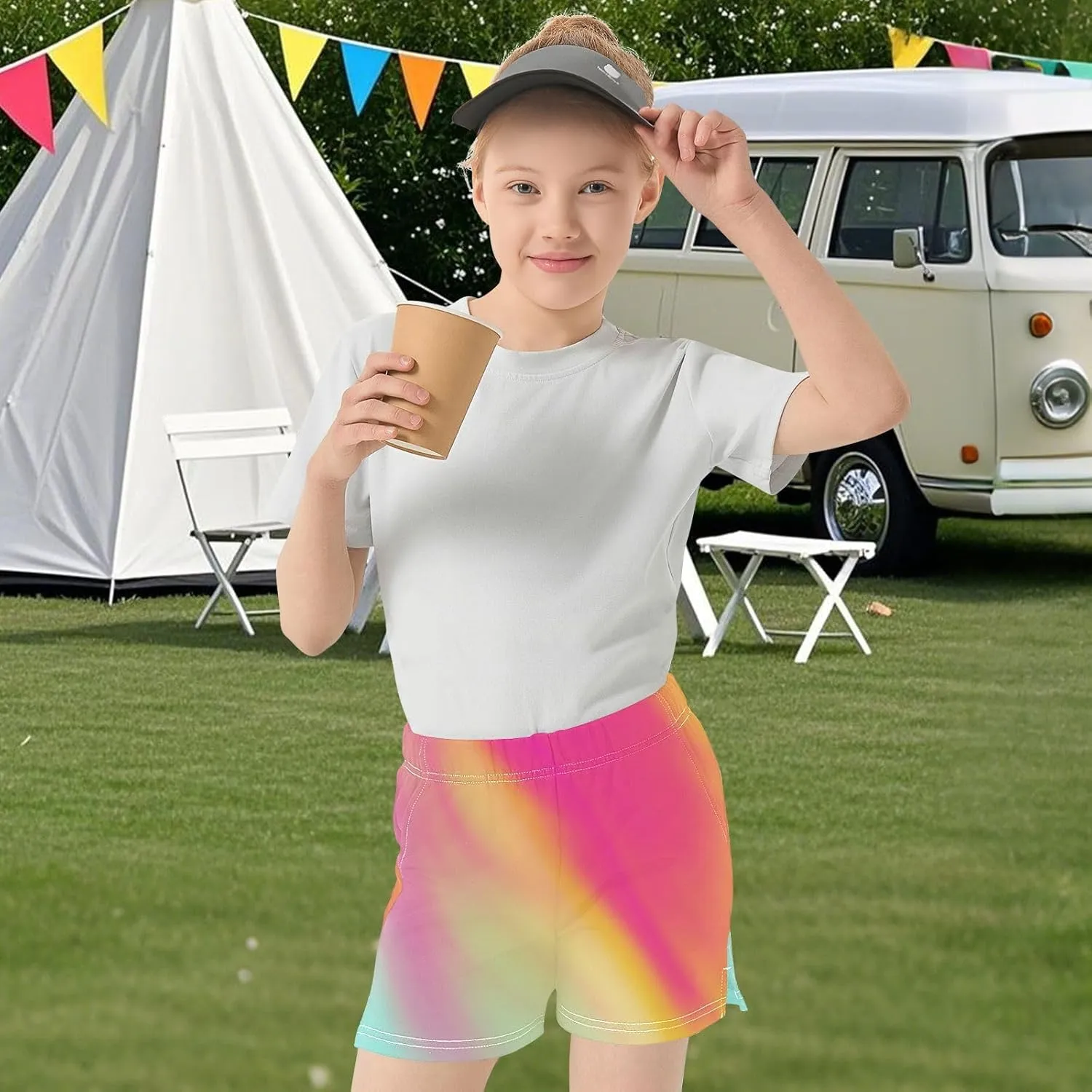 Girls Athletic Shorts Summer Elastic Casual Shorts with Pockets Kids Bottom Sports for Girls 7-15Y