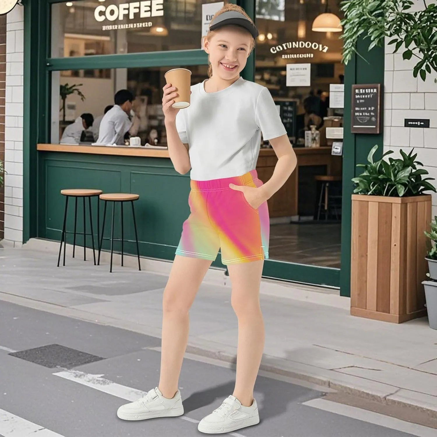 Girls Athletic Shorts Summer Elastic Casual Shorts with Pockets Kids Bottom Sports for Girls 7-15Y