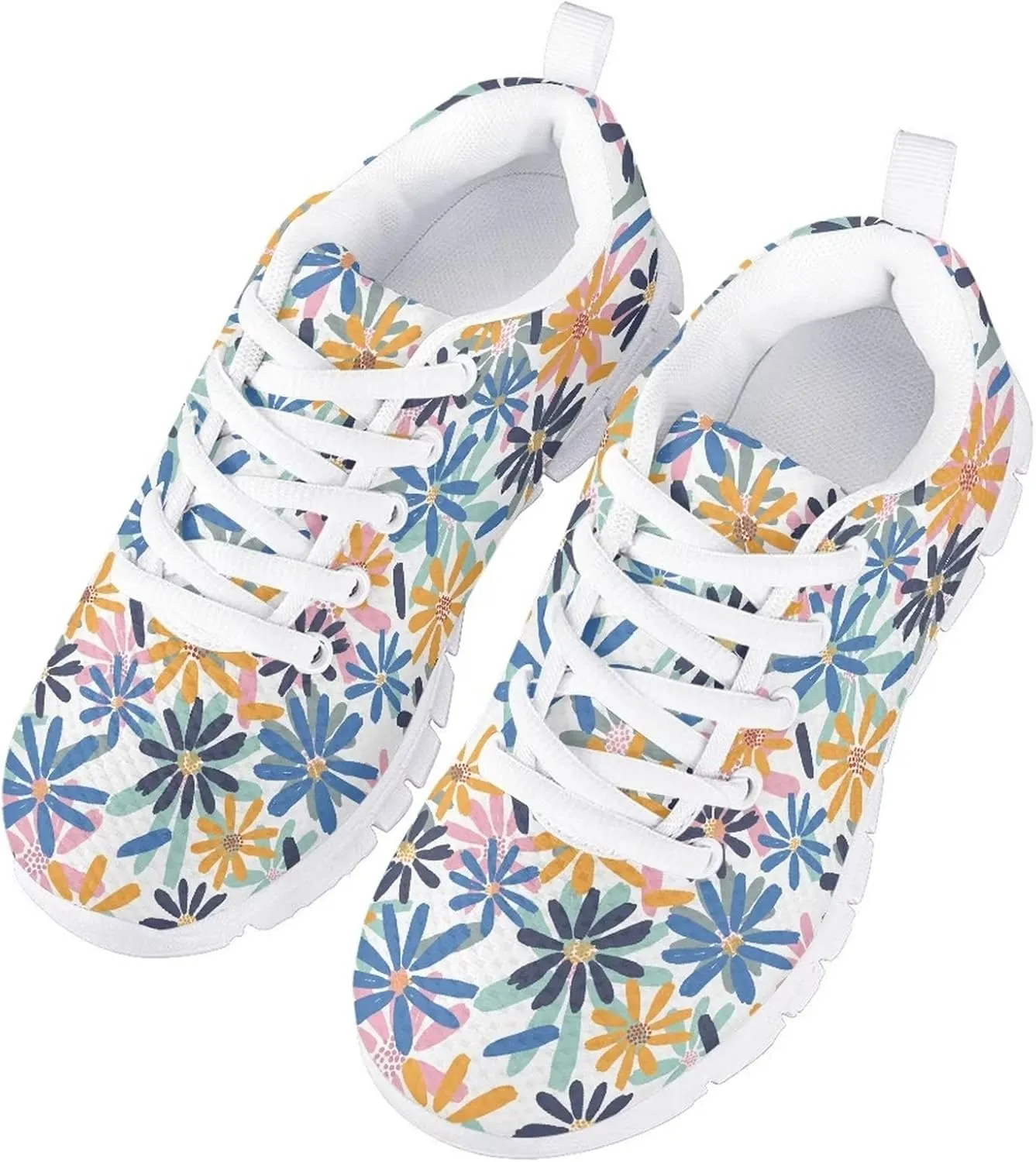 Girls Mesh Athletic Tennis Shoes Cartoon Cute Print Nonslip Lace Up Soft Running Shoes for Kids Girls