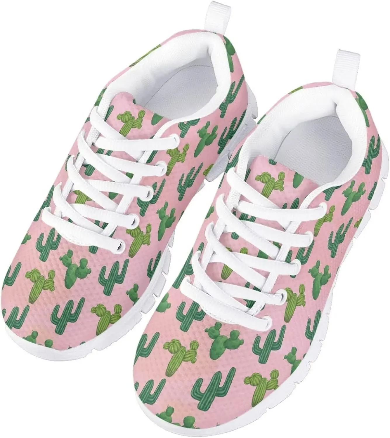 Girls Mesh Athletic Tennis Shoes Cartoon Cute Print Nonslip Lace Up Soft Running Shoes for Kids Girls