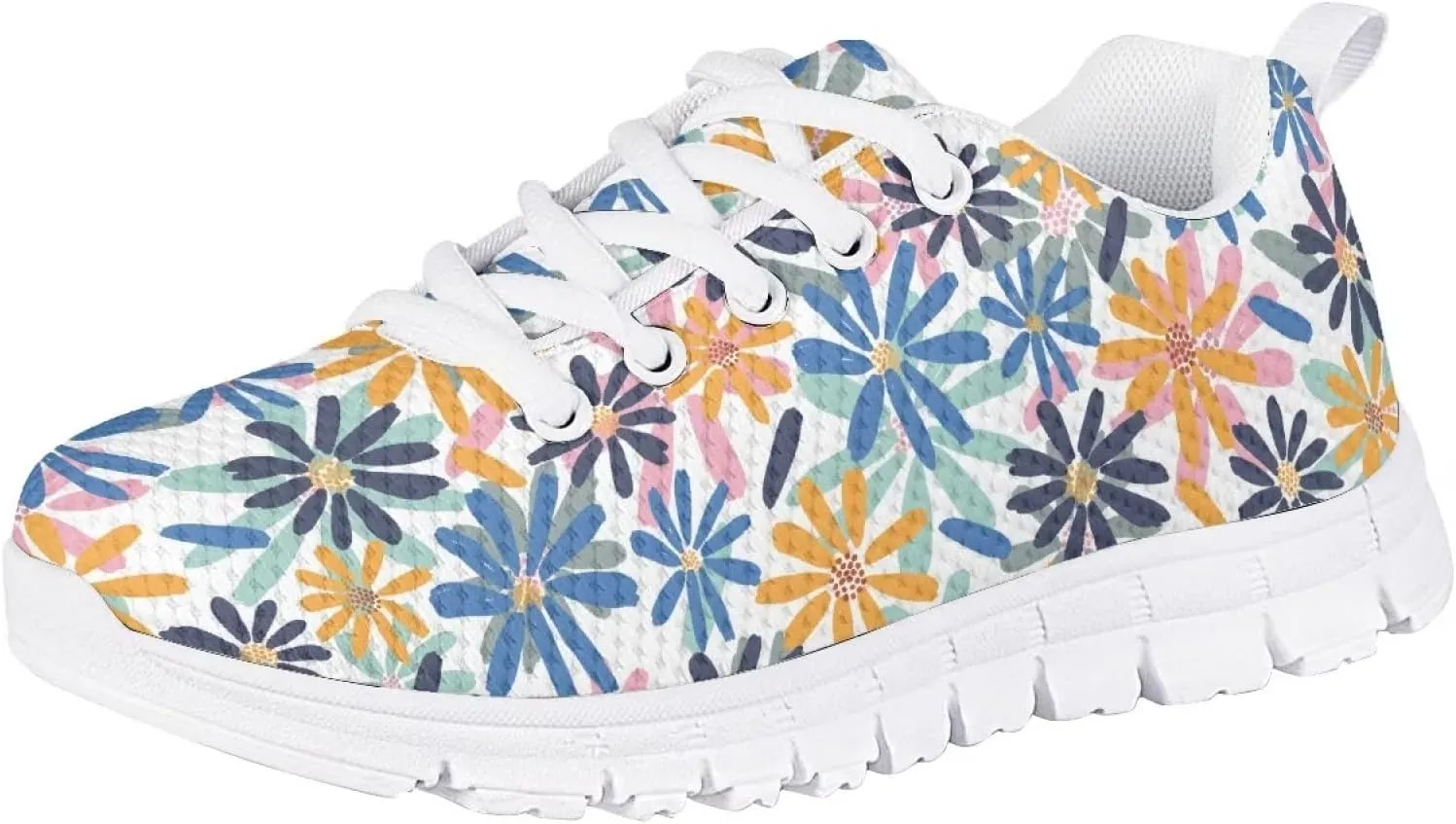 Girls Mesh Athletic Tennis Shoes Cartoon Cute Print Nonslip Lace Up Soft Running Shoes for Kids Girls