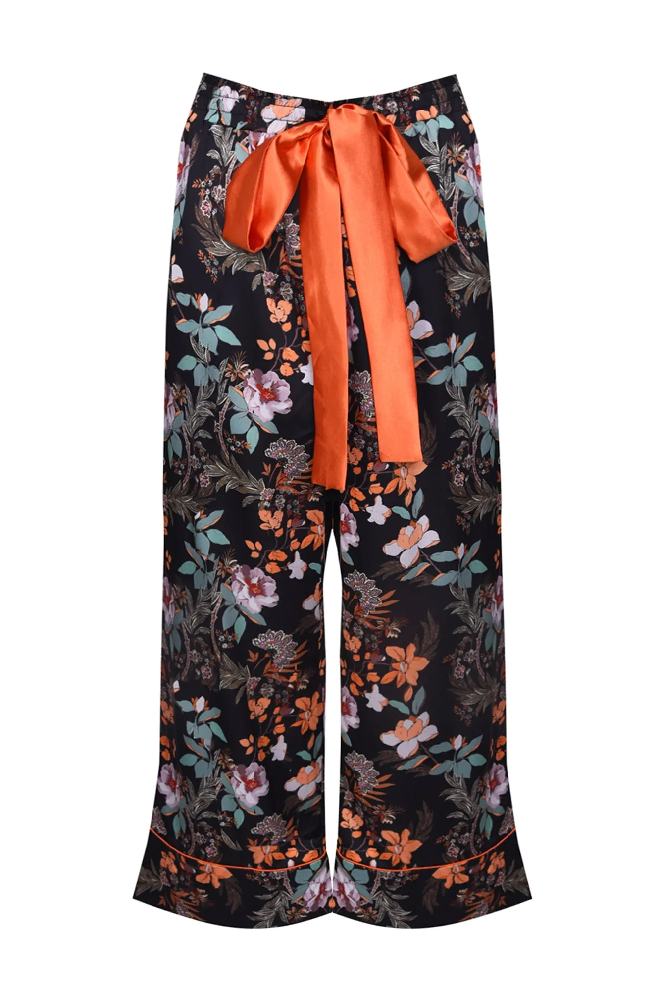 Glamorous Black Orange Floral Relaxed 3/4 Length Trousers