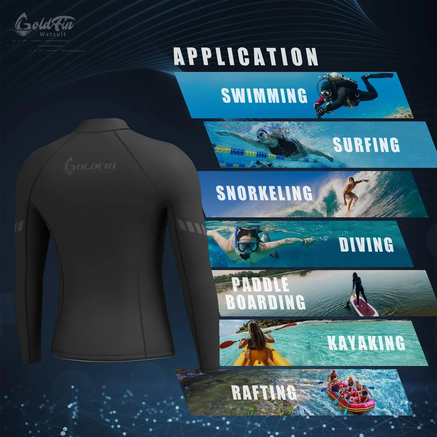 GoldFin Mens Wetsuit Top, 3mm Wetsuits Men Neoprene Jacket Long Sleeve Wet Suits for Water Sports Diving Surfing Kayaking Swimming