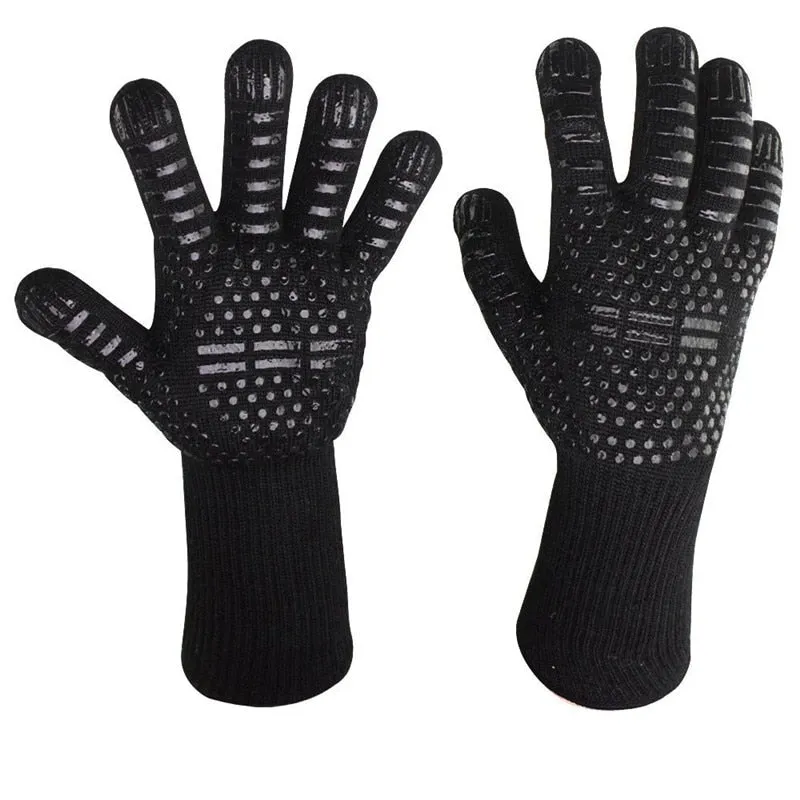 Heat Resistant BBQ Gloves Nomex and Kevlar Fibers and Silicone Grips