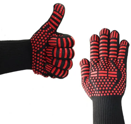 Heat Resistant BBQ Gloves Nomex and Kevlar Fibers and Silicone Grips